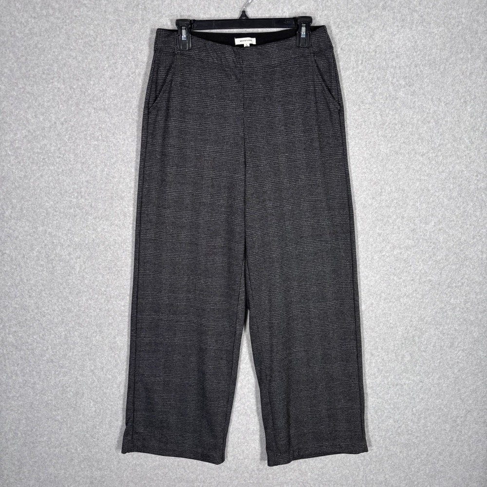 Max Studio Wide Leg Knit Pants Large Gray Houndstooth Tweed Pockets Trousers